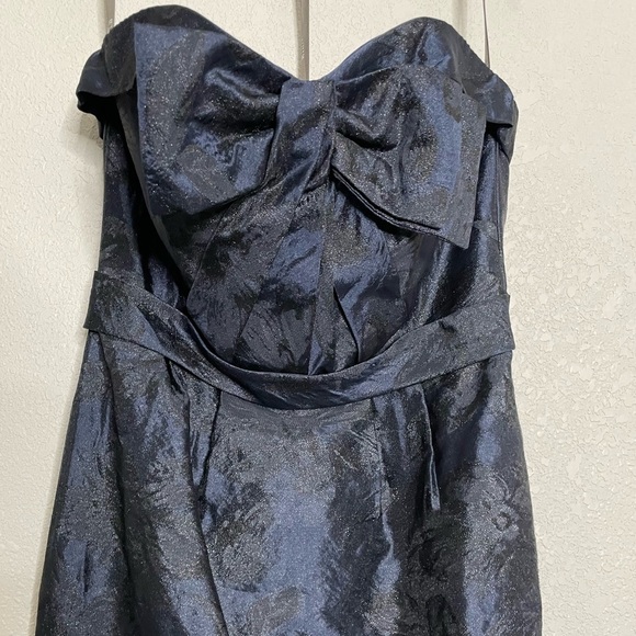 Vera Wang White Navy Black Bow Bodice Strapless Form Dress 6 - Picture 7 of 8